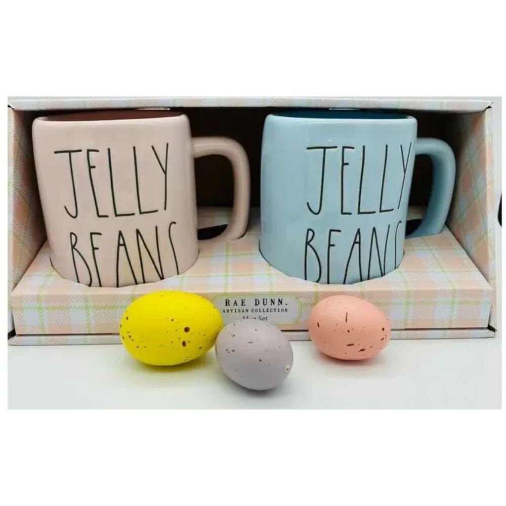 Rae Dunn Pink Blue Jelly Bean Mug Set New In Box Easter Ceramic Farmhouse Mugs